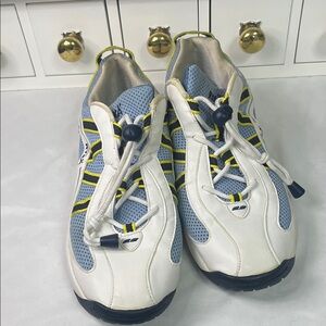 Ryka Women's White and Blue Sneakers with Yellow Accents